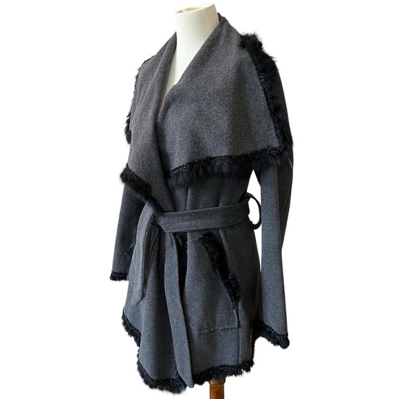 PAINC’S WOOL CASHMERE BELTED COAT SHAWL COLLAR BEADED TRIM ITALIAN LUXURY 46-10 - Picture 4 of 13